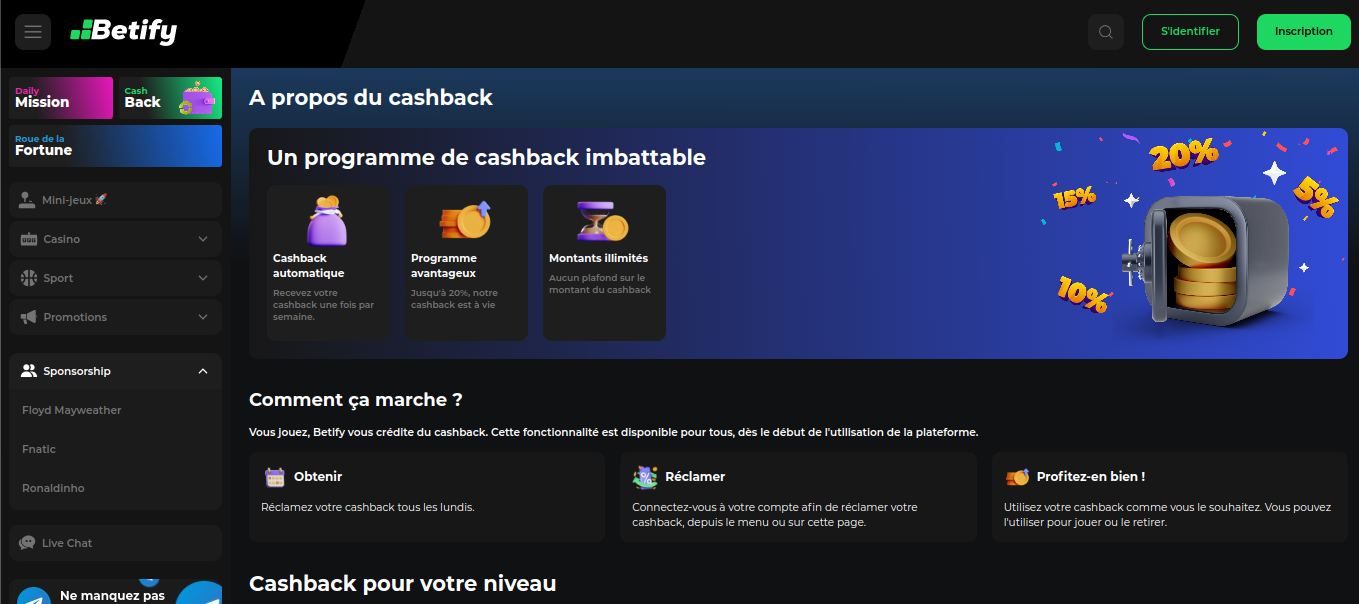 Betify opinie bonus rejestracja – strona programu cashback tygodniowego w kasynie online