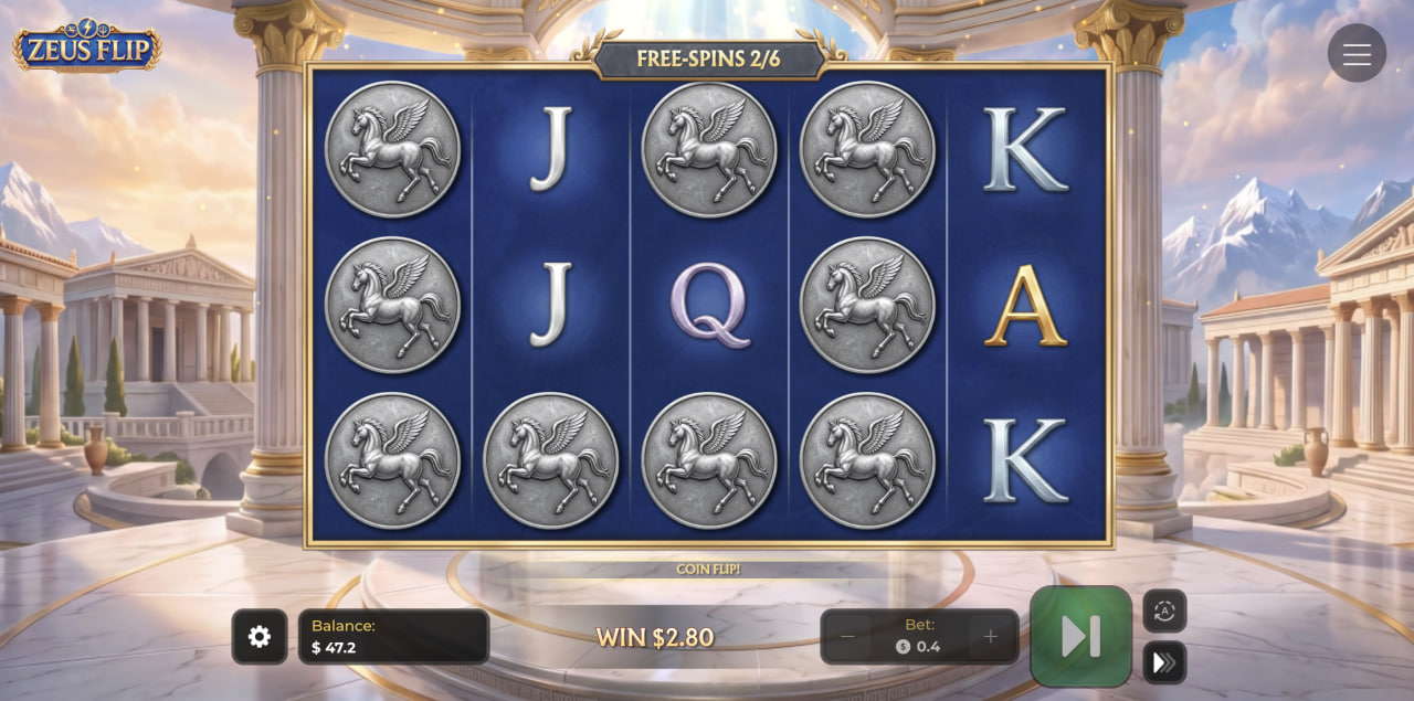 Zeus Flip opinia gra demo za darmo – bębny w trakcie Free Spins ze srebrnymi monetami Pegaza
